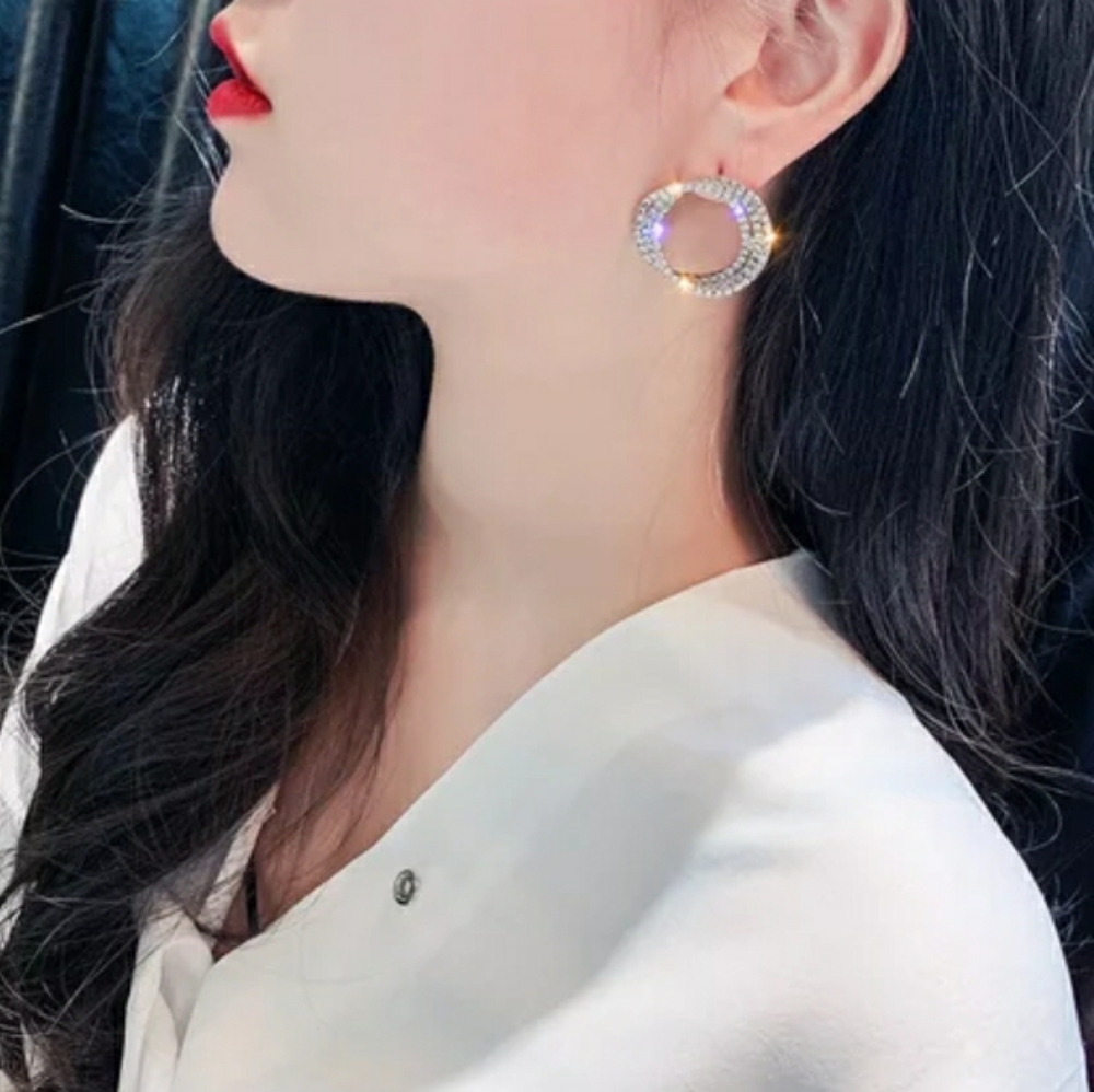 New Trendy Three Circles Silver Earrings - Picture 3 of 4